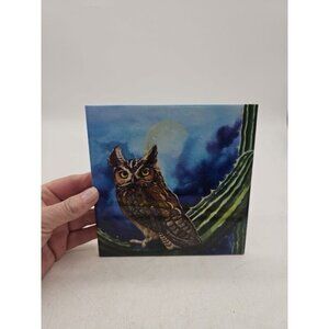 McGowan Blue Pottery Hot Plate Tile Trivet Coaster Plaque 6"  Bright Blue Owl